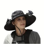 Solar Fan Hat, USB Rechargeable Wide Brim Sun Hat - Gambar 8